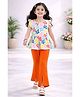 Tiara Cotton Jersey Knit Cap Sleeves Floral Printed Top & Solid Palazzo Set - Orange
