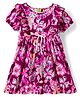 Tiara Cotton Jersey Knit Half Puffed Sleeves Floral Printed Bow Applique & Frill Detailed Dress - Purple
