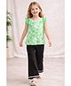 Tiara Cotton Spandex Knit Sleeveless Floral Printed Top & Solid Bell Bottom Set - Green