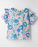 Tiara Cotton Jersey Knit Half Sleeves Frill Detailed Floral Printed Top - Pink