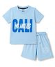 Smarty Boys 100% Cotton Knit Half Sleeves Text Printed T-Shirt & Shorts Set - Light Blue