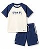 Smarty Boys 100% Cotton Knit Raglan Half Sleeves Text Printed T-Shirt & Shorts Set - Navy Blue