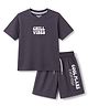 Smarty Boys Sinker Knit Drop Shoulder Sleeves T-Shirt & Shorts Night Suit With Text Print - Charcoal Grey