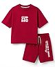 Smarty Boys Sinker Knit Drop Shoulder Sleeves T-Shirt & Shorts Night Suit With Text Print - Maroon