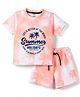 Smarty Boys Sinker Knit Half Sleeves Beach Theme Printed T-Shirt & Shorts Set - Peach