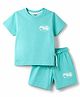 Smarty Boys Sinker Knit Half Sleeves Text Printed T-Shirt & Shorts Set - Sea Green