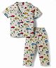 Smarty Boys Sinker Knit Half Sleeves Co-ords Shirt & Pajama Night Suit with Car Print - Beige