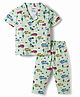 Smarty Boys Sinker Knit Half Sleeves Co-ords Shirt & Pajama Night Suit with Car Print - Light  Green
