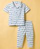 Smarty Boys Sinker Knit Half Sleeves Co-ords Striped Shirt & Pajama Night Suit with Ship Print - Aqua