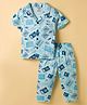 Smarty Boys Sinker Knit Half Sleeves Co-ords Shirt & Pajama Night Suit with Space Theme Print - Sea Green