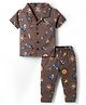 Smarty Boys Sinker Knit Half Sleeves Co-ords Shirt & Pajama Night Suit with Skating Print - Brown
