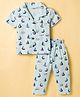 Smarty Boys Sinker Knit Half Sleeves Co-ords Shirt & Pajama Night Suit with Boat Print - Light Blue