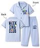 Smarty Boys Sinker Knit Half Sleeves Shirt & Pyjama Co-ord Night Suit with Text Print - Light Blue