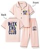 Smarty Boys Sinker Knit Half Sleeves Shirt & Pyjama Night Suit with Text Print - Light Peach