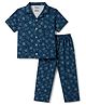 Smarty Boys Sinker Knit Half Sleeves Shirt & Pajama Night Suit With Space Theme Print - Navy Blue