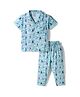 Smarty Boys Sinker Knit Half Sleeves Co-ords Shirt & Pajama Night Suit with Ship Print - Sea Green