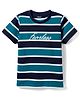 Smarty Boys 100% Cotton Knit Half Sleeves Striped & Text Printed T-Shirt - Teal Blue