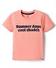 Smarty Boys Sinker Knit Half Sleeves T-Shirt With Text Print - Peach