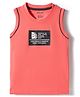 Smarty Boys Sinker Knit Sleeveless Tank T-Shirt With Basketball Print - Peach