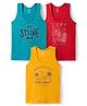 Zero Knitted Sleeveless Beach Theme Printed Vests Pack Of 3 - Red Mustard & Teal Blue