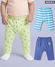 Babyhug Interlock Knit Full Length Diaper Leggings with Airplane Print & Stripes Pack of 3 - Multicolor