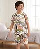 Pine Kids Cotton Knit Half Sleeves Co-ords T-Shirt & Shorts Night Suit with Jungle Theme Print - White