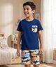 Pine Kids Cotton Knit Half Sleeves T-Shirt & Shorts Night Suit With Shark Print - Navy Blue