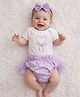 Tipy Tipy Tap Cotton Knit Half Sleeves Heart Designed Pearl Embellished Onesie With Tutu Styled Bloomer & Bow Applique Headband - Lilac & White