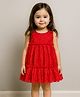 KIDSDEW Woven Sleeveless Floral Embroidered Dress - Red