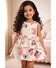 KIDSDEW Satin Woven Sleeveless Floral Printed Dress -  Off White