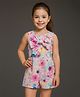 KIDSDEW Scuba Floral Printed Sleeveless Jumpsuit - Pink