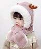 Bembika Fur Woven Antlers Applique Detailed Hooded Cap - Pink -  Circumference 40 - 50 Cm