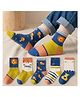 Bembika Knit Pack Of 5 Striped & Lion Designed Socks - Blue
