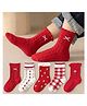 Bembika Knit Pack Of 5 Checked  & Floral Designed Socks - Red