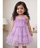 KIDSDEW Net Woven Sleeveless Frill Detailed Stars Foil Printed Dress - Purple