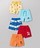 Doodle Poodle 100% Cotton Knit Knee Length Striped & Beach Theme Printed Shorts Pack Of 5 - Orange Red & Light Blue