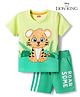 Babyhug Single Jersey Knit Half Sleeves T-Shirt & Shorts Set With Tiger Print - Green