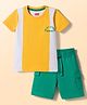 Babyhug Single Jersey Knit Half Sleeves Striped T-Shirt & Shorts Set with Text Print - Green