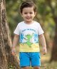 Babyhug 100% Cotton Single Jersey Knit Half Sleeves T-Shirt & Shorts Set with Dino Print - Blue