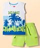 Babyhug Single Jersey Knit Sleevless T-Shirt & Shorts Set with Miami Print - Light Green & White