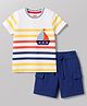 Babyhug Single Jersey Knit Half Sleeves Striped & Nautical Theme Printed T-Shirt & Cargo Shorts Set - Multicolor & Navy Blue