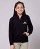 ALAN JONES Cotton Blend Knit Full Sleeves Rainbow Embroidered Light Winter Hooded Jacket - Black