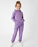 ALAN JONES Cotton Blend Knit Full Sleeves New York Text Embroidered Floral Printed Coordinating Winter Hooded Sweatshirt & Joggers Set - Purple