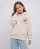 ALAN JONES Cotton Blend Knit Full Sleeves California Text & Teddy Printed Light Winter Oversized Hoodie - Ecru