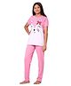 Totz Touch Cotton Knit Half Sleeves Animal Printed Tee & Pajamas Night Suit - Pink