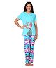 Totz Touch Cotton Knit Half Sleeves Mermaid Printed Tee & Pajama Night Suit - Blue