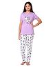 Totz Touch Cotton Woven Half  Sleeves Unicorn Printed Tee & Pajama Night Suit - Purple