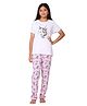 Totz Touch Cotton Woven Half Sleeves Unicorn Printed Tee & Pajama Night Suit - White