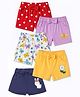 Doodle Poodle 100% Cotton Knit Knee Length Floral Bunny & Butterfly Printed Shorts With Bow Applique Pack Of 5 - Red Navy Blue & Yellow