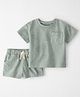 little planet by carter's Knit Half Sleeves T-Shirt & Shorts Co-ord Set With Leaf & Fruit Print - Green